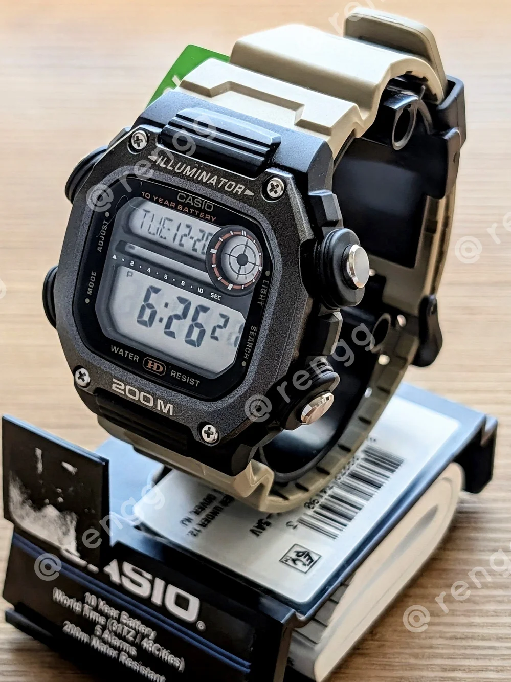 Casio Illuminator Digital Watch - Black Case with Tan Strap